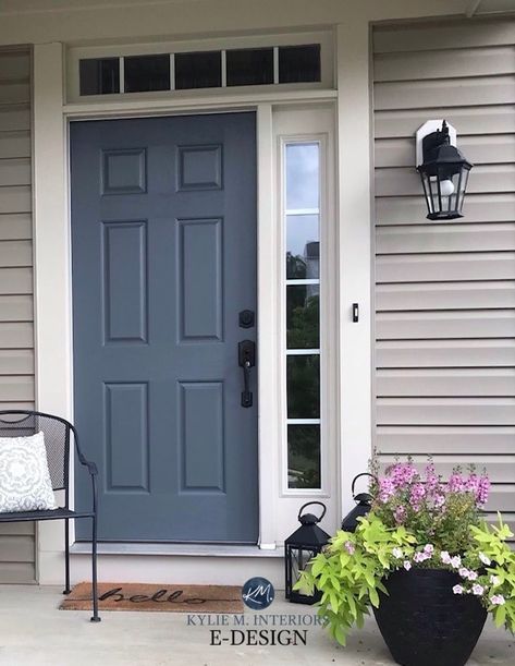 Blue Grey Exterior House Colors Sherwin Williams, Violet Paint Colors, Dark Gray Paint, Blue Interior Doors, Dark Gray Paint Colors, Kylie M Interiors, Grey Exterior House Colors, Exterior Gray Paint, Gray Paint Colors