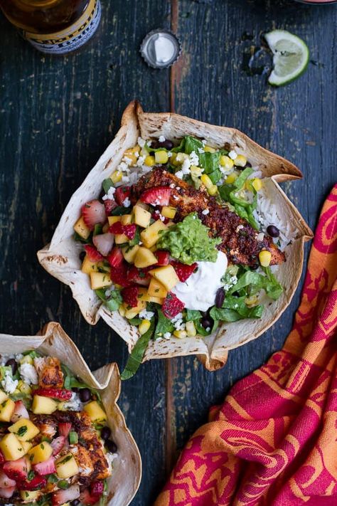 Strawberry Mango Salsa, Coconut Lime Rice, Mahi Mahi Recipes, Tortilla Bowls, Vegetable Pie, Burrito Bowls, Lime Rice, Cilantro Lime Rice, Picnic Ideas