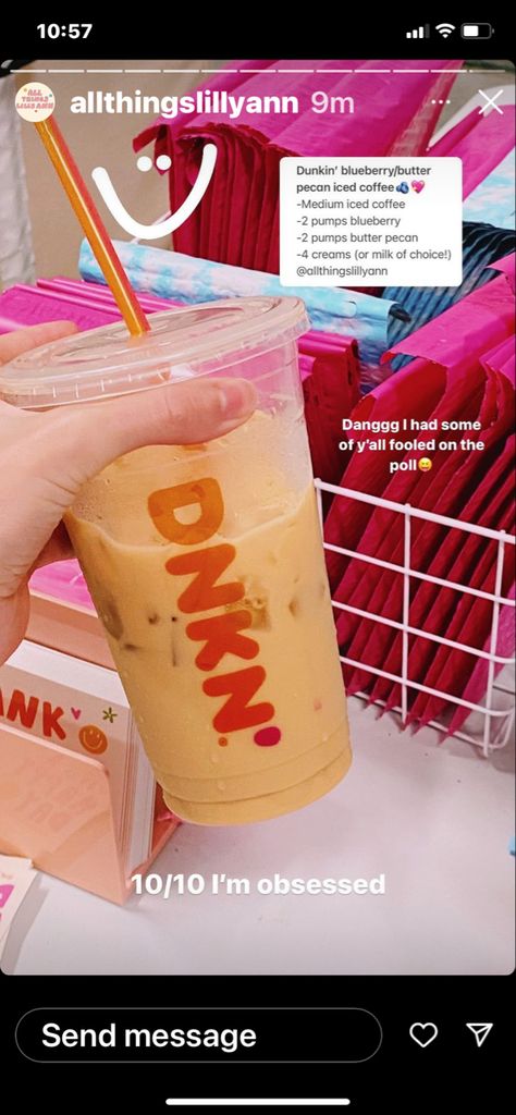 Blueberry Butter Pecan Dunkin, Dunkin Butter Pecan, Butter Pecan Iced Coffee, Dunkin Donuts Drinks, Best Dunkin Donuts Drinks, Dunkin Donuts Coffee Drinks, Dunkin Drinks, Dunkin Iced Coffee, Dunkin Donuts Iced Coffee