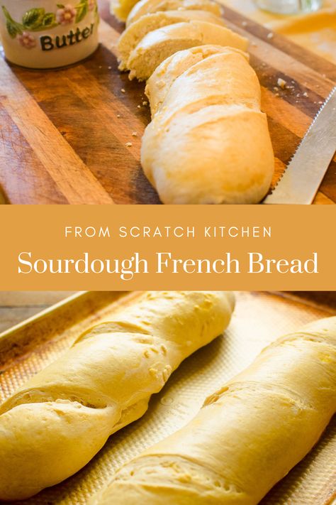 Sourdough French Bread is a soft delicious french bread made with the use of a sourdough starter. This recipe makes two loaves of fresh sourdough french bread that you can whip up right in your own kitchen. It's almost like having an at home bakery when you can pull two loaves of fresh bread straight out of your oven. Sourdough French Bread Recipe, Sourdough French Bread, Bread With Yeast, Easy To Digest Foods, Simple Sourdough, Recipe Using Sourdough Starter, French Bread Loaf, Sourdough Pizza Crust, French Bread Recipe