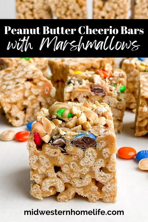 Cheerios Dessert, Peanut Butter Marshmallow Bars, Cereal Treat Bars, Cheerios Snacks, Cheerio Treats, Cheerios Recipes, Easy Toddler Snacks, Peanut Butter Cheerio Bars, Cheerio Bars