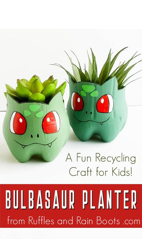 Pokemon Kids Craft, Bulbasaur Planter, Pokemon Themed Party, 4de Verjaardag, Pokemon Room, Pokemon Diy, Pokemon Bulbasaur, Pokemon Craft, Kids Worksheets