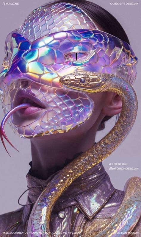 Snake Fashion Design, Realistic Minimalism, Snake Inspired Fashion, Space Editorial, E T Costume, Snake Mask, Snake Tongue, Weird Birds, Alien Party