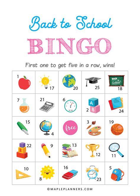 Printable Back to School Bingo Back To School Bingo, Custom Bingo Cards, Free Printable Bingo Cards, Bingo Games For Kids, Bingo Card Template, Third Grade Activities, Printable Bingo Games, Free Bingo Cards, Valentine Bingo