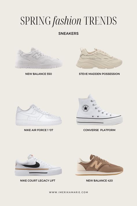 Platform Nike Air Forces, Best Converse Shoes, Summer 23 Shoe Trends, Steve Madden White Sneakers Outfit, Air Force Platform Outfit, White Shoes Platform, All White New Balance 550, White 550 New Balance Outfit, Basic Nike Shoes