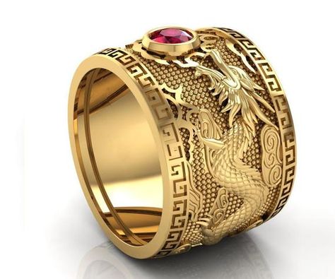 Big Gold Rings, Ruby Mens Ring, Wide Gold Band, Rings Mens, Dragon Ring, Yellow Gemstones, Ringe Gold, Gold Jewelry Simple, Gold Jewelry Necklace