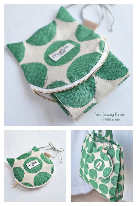 Foldable Bag With Cat’s Ear Pouch Free Sewing Pattern | Fabric Art DIY Cat Bag Pattern, Diy Knitting Machine, Fabric Art Diy, Quilted Bag Patterns, Backpack Pattern Sewing, Sewing Tutorials Bags, Pencil Case Pouch, Crochet Baby Shoes Pattern, Pouch Sewing