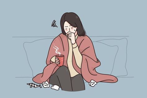 Cold Sick, Severe Cough, Sick Drawings, Sick Of People, Solid Color Backgrounds, People Illustration, Feeling Sick, Illustration Girl, Useful Tips