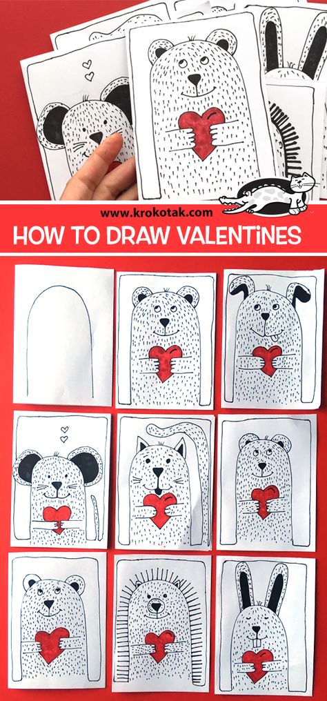 Valentines Art Lessons, Art 2nd Grade, Valentine Drawing, Classe D'art, Valentine Art Projects, Classroom Art Projects, Valentine Crafts For Kids, Valentine Projects, Elementary Art Projects