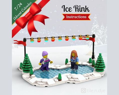 Lego Ice Skating Rink, Lego Winter Village Instructions, Lego Christmas Village Diy, Christmas Lego Builds, Christmas Lego Village, Lego Winter Village Ideas, Lego Christmas Ideas, Lego Moc Instructions Free, Christmas Lego Ideas