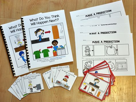 This Making Predictions Mini-Bundle, includes 2 making predictions adapted books, 1 set of making predictions task cards, and 4 worksheets to practice making predictions. Adapted Books Included: "What Do You Think Will Happen Next?" -- (Book 1) "What Do You Think Will Happen Next?" (Book 2) Task Cards Included: Making Predictions Task Cards (16 Cards Total) In a small group, a teacher or therapist reads the book as students follow along and choose the picture that best answers the question, Cookie Sheet Activities, Making Predictions, File Folder Activities, Early Learning Activities, File Folder Games, Adapted Books, Folder Games, Printable Books, Preschool Games