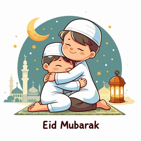 Eid Mubarak Drawing, Eid Cartoon, Eid Drawing, Ramadhan Design, Ramadan Festival, Islamic Illustration, Stay Halal, Muslim Cartoon