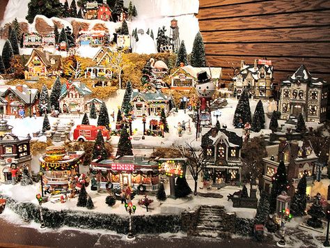 Department 56 - Original Snow Village Series Display | Flickr Christmas Village Backdrop, Village Backdrop, Christmas Village Collections, Dept 56 Snow Village, Lemax Village, Lemax Christmas, Diy Christmas Village, Dickens Village, Christmas Village Display