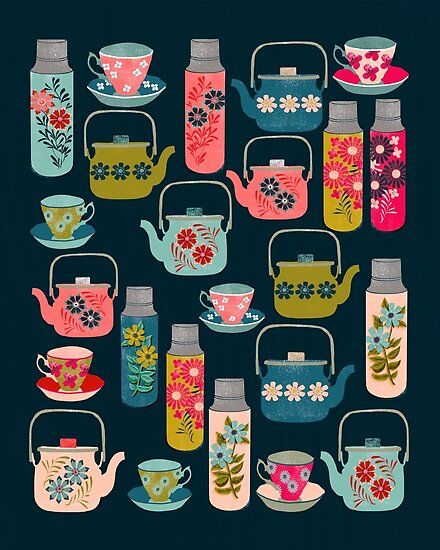 Vintage Thermos, Tea Kettles, Andrea Lauren, Tea Art, Cups And Saucers, Food Illustrations, Cute Illustration, Pyrex, Buy Vintage