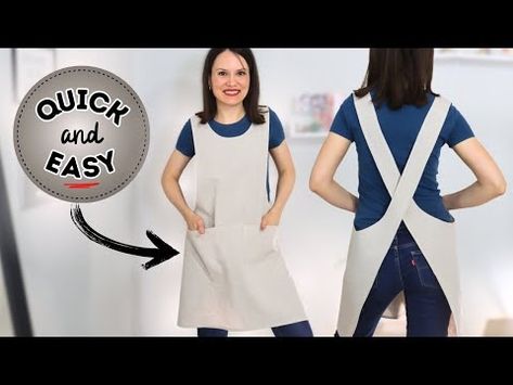 HOW TO sew a quick and easy cross back apron? (detailed step-by-step) - YouTube Free Smock Apron Pattern, Cross Apron Pattern Free, Diy Cross Back Aprons Easy Free Pattern, Easy Pinafore Apron Pattern, Free Cross Back Apron Pattern Printable, Free Apron Patterns Vintage, Adjustable Apron Pattern Free, Diy Cross Back Apron, Crossover Apron Pattern Free