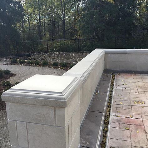 Coping Stones On Rendered Wall, Wall Coping Ideas, Driveway Retaining Wall, Precast Concrete Wall, Boulder Retaining Wall, Front Stairs, Architectural Wall, Town Planning, Trench Drain