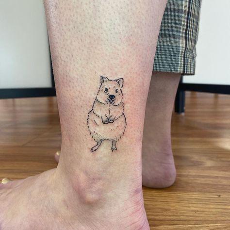 Pika Tattoo, Quokka Tattoo, Quokka Sketch, Meerkat Tattoo Minimalist, Quokka Crochet, Hamster Outline Tattoo, Red Panda Tattoo, Quokka Animal, Panda Tattoo