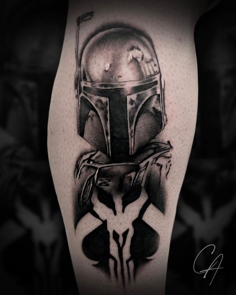 Craig Antony | Tattoo Artist | #throwbackthursday Boba Fett from 2019. Any and all Star Wars designs are always appreciated! I’m looking to add more black ‘n’ grey... | Instagram Boba Fett Tattoo, Mandalorian Tattoo, Photo Realism Tattoo, Lucky Tattoo, Helmet Tattoo, M Tattoos, Epic Tattoo, Full Body Tattoo, Star Wars Tattoo