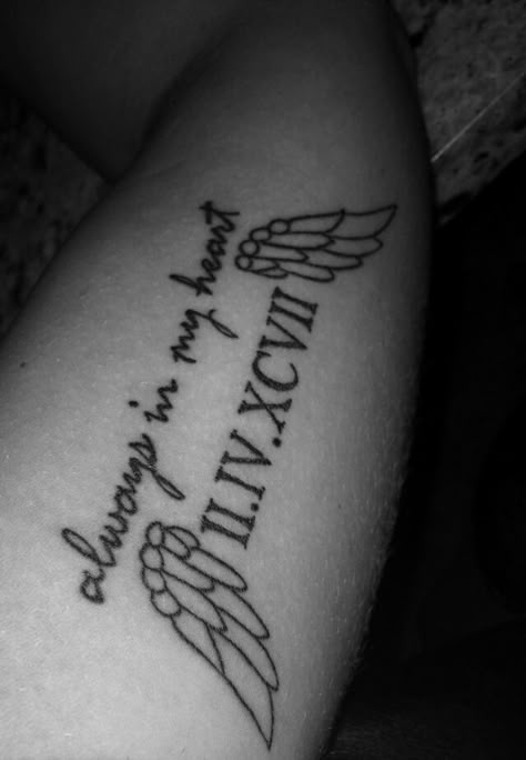 Tattoo Ideas Female Meaningful For Grandma, Angel Wings Roman Numeral Tattoo, Passed Relative Tattoo, Roman Numeral Tattoo With Angel Wings, Tattoo Of Loved One Who Have Passed, First Arm Tattoo Ideas, Meaningful Tattoos For Loved Ones Who Passed, Tattoo For Loved One Who Passed, Tattoo For Passed Loved Ones