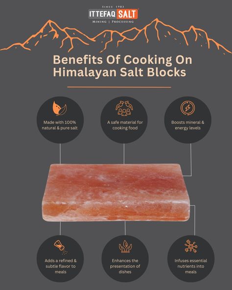 Add a touch of flavor and health to your meals with the Himalayan cooking block!✨ The natural properties of Himalayan salt make it the perfect choice for a healthier and more flavorful cooking experience. It's a versatile kitchen tool that can be used for grilling, searing, baking, and even serving food.🍽 Visit www.ittefaqsalt.com for more information! #ittefaqsalt #himalayanpinksalt #cookingblock #saltcookingblock #healthgoals #benefits #himalayansaltexporter Himalayan Salt Block Recipes, Salt Block Recipes, Himalayan Salt Block, Salt Block Cooking, Salt Block, Pure Salt, Pink Salt, Energy Foods, Himalayan Salt