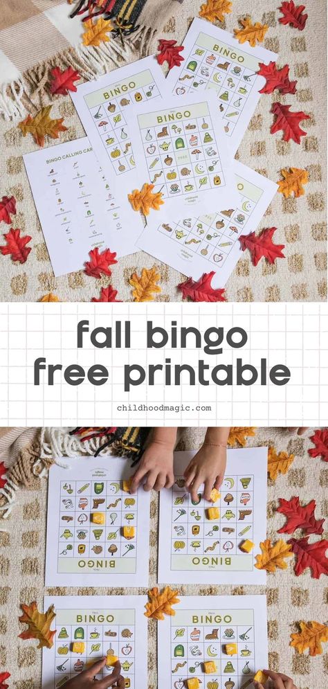 Fall Bingo for Kids - Free Printable Game - Childhood Magic Fall Games For Teens, Fall Bingo Free Printable, Fall Games For Adults Free Printable, Fall Bingo Free Printable Preschool, Fall Pictionary Printable, Fall Bingo For Kids Free Printable, Free Printable Halloween Bingo Game, Fall Bingo, Activities For 1st Graders