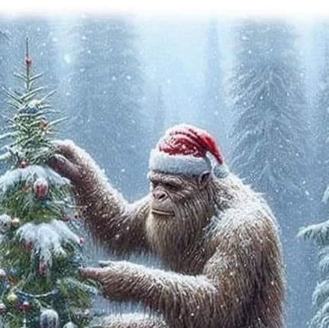 autumnofthesoul ☽ on Instagram: "Sasquatch now takes down his tree… 🎄🤭#yeti . . . . . #sasquatch #whitechristmas #christmas #boxingday #merrychristmas #autumnofthesoul #autumn #happyhalloween #halloween #bigfoot #art #artistsoninstagram #artist #snow #mountains" Christmas Cryptids, Forest With Snow, White Hummingbird, Bigfoot Christmas, Bigfoot Pictures, Pie Grande, Decorating A Christmas Tree, Bigfoot Art, Bigfoot Humor