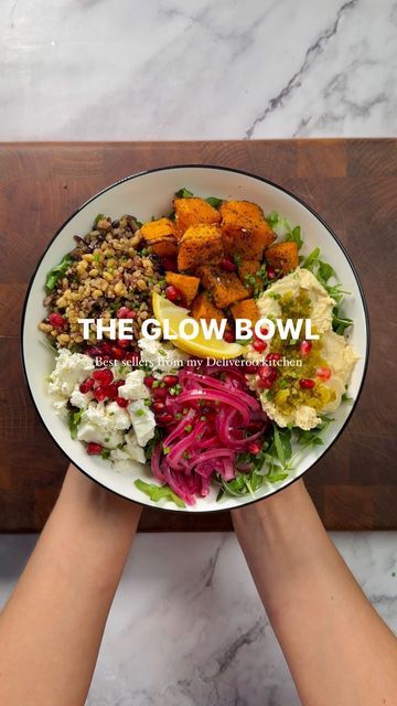 Diced Butternut Squash, Feta Hummus, Glow Bowl, Lemon Pomegranate, Pickled Red Onion, Extra Protein, Healthy Food Inspiration, Roasted Squash, The Onion