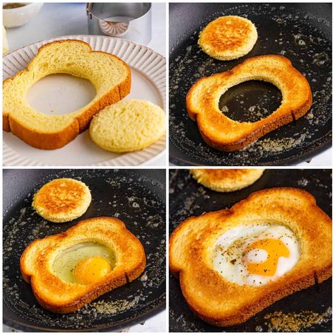 Eggs In Bread Hole, Egg Hole Toast, Egg In A Hole Recipe, Egg Inside Toast, Egg In Hole Toast, Egg In Bread Hole, Egg In Toast Hole, Easy Simple Breakfast Ideas, Easy Egg Breakfast Ideas