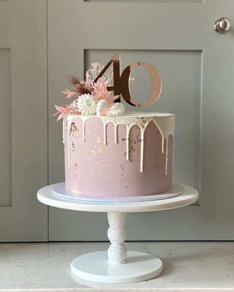 Jessica on Instagram: “I love this rich dusky pink colour, coupled with rose gold tones and light pink dried florals, you really can’t go wrong!   Thank you to…” Birthday Cake Rose Gold Blush Pink, Pale Pink Birthday Cake, Rose Gold And Pink Birthday Cake, Gold Pink Cake, Pink Cakes For Birthday, Birthday Cakes Women, Pink Colour Cake, Gold And Rose Gold Cake, Gold And Pink Cake Ideas