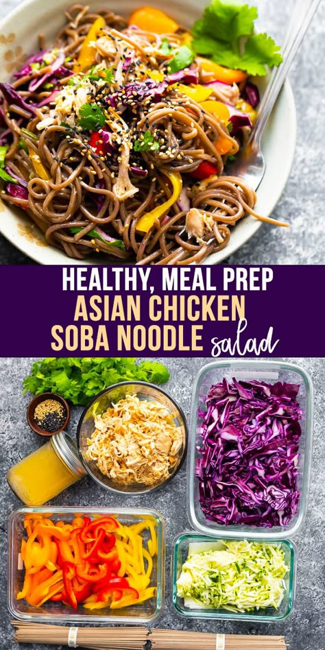 You're going to love this Asian chicken soba noodle salad recipe with a tangy sesame vinaigrette and a whole rainbow of fresh veggies for a tasty lunch or dinner. Fresh, crunchy and easy to customize with your favorite salad add ins. #sweetpeasandsaffron #mealprep #coldsalad #healthylunch #asianchickensalad #sobanoodles Pear Chicken, Recipes Couscous, Sesame Vinaigrette, Recipes Tuna, Recipes Corn, Greek Chicken Pasta, Recipes Spinach, Pasta Shrimp, Soba Noodle Salad