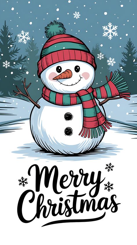 Free Cute Snowman with a Scarf and Hat in The Snow Snowman Illustration, Snowman Wallpaper, Free Christmas Backgrounds, Wearing A Scarf, Snowman Clipart, Handwritten Text, Valentine Background, Scarf And Hat, Doodle Ideas