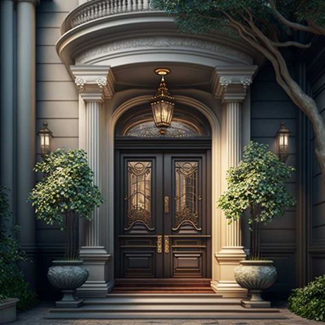 Classic Doors Entrance, Double Doors Exterior Entrance, Porch Ceiling Design, Mansion Entryway, Beautiful Front Porches, Front Door Victorian, Front Entrance Design, Flowers Front Door, Entrance Design Ideas