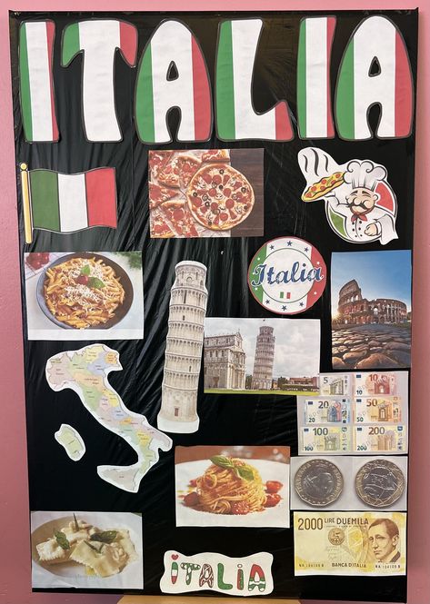 Classroom Presentation, Italian Crafts, Italy Project, Kindergarten Posters, Italian Party, Teacher Technology, School Projects, Bulletin Boards, Projects For Kids