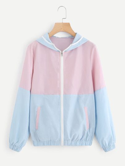 Color Block Zip Up Hooded Jacket Winter Outfits College, Cute Winter Coats, Cold Outfit, Find Your Aesthetic, Best Winter Coats, Winter Outfits For Girls, Scarf Jacket, Pastel Goth Fashion, Loose Coats