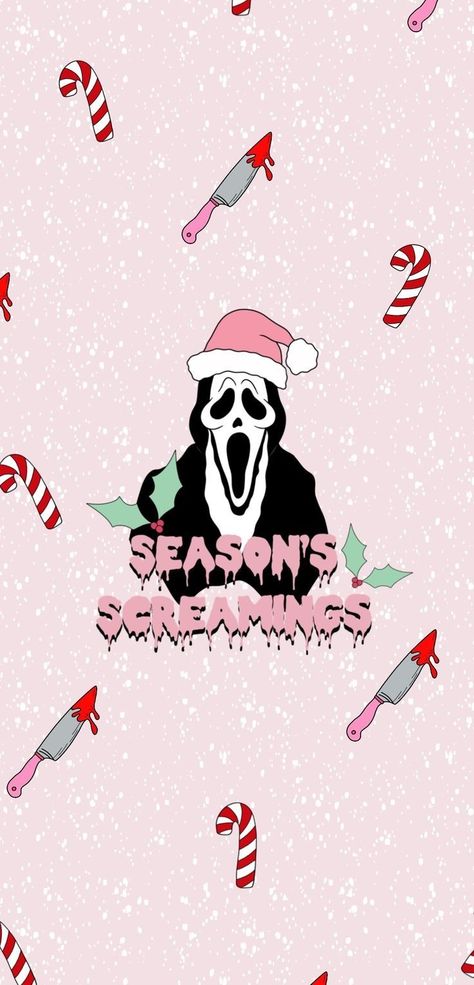 Here's a festive Scream wallpaper for you to use! Enjoy x Ghostface Christmas, Christmas Horror Art, Ghostface Wallpaper Aesthetic, Immagini Grinch, Scream Christmas, Christmas Phone Backgrounds, Christmas Wallpaper Iphone Cute, Scream Ghostface, Nightmare Before Christmas Wallpaper