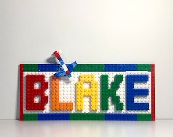 Letter Made With LEGO® Bricks 7.5 Inches Tall - Etsy Lego Signs Wall Art, Lego Themed Bedroom, Lego Sign, Lego Letters, Personalized Name Plates, Custom Name Sign, Lego Room, Lego Bricks, Command Strips