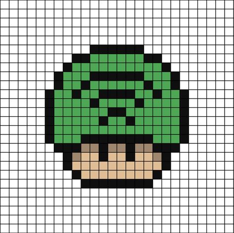 A pixel art template of the Spotify app logo themed as a mushroom from the Nintendo Mario game franchise. Mushroom Pixel Art, Mushroom Pixel, Graph Paper Drawings, Easy Pixel Art, Pixel Art Templates, Pixel Drawing, Diy Perler Bead Crafts, Pix Art, Pixel Art Grid