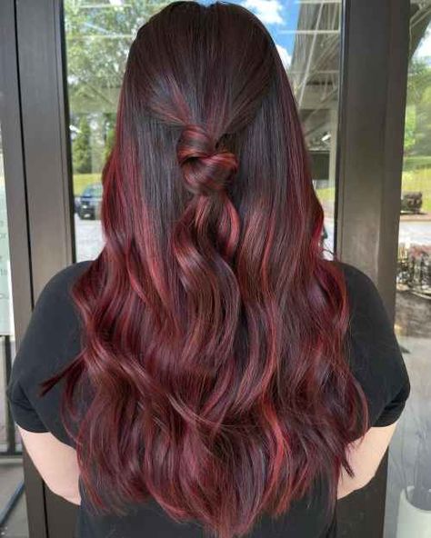 Highlight Red Hair Color, Coke Red Hair Color, Cherry Ombre Hair, Ruby Wine Hair Color, Ruby Hair Color, Coke Red Hair, Red Hair Color Highlights, Cherry Coke Red Hair Color, Cherry Coke Red Hair