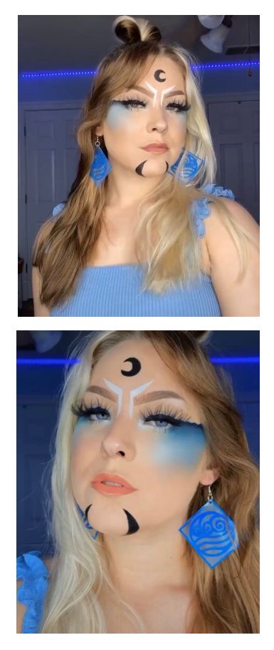 Katara Makeup, Katara Halloween Costume, Avatar The Last Airbender Makeup, Avatar The Last Airbender Costumes, Katara Costume Plus Size, Avatar The Last Airbender Halloween, Katara Painted Lady Tattoo, Painted Lady Avatar Costume, Avatar Cosplay Katara