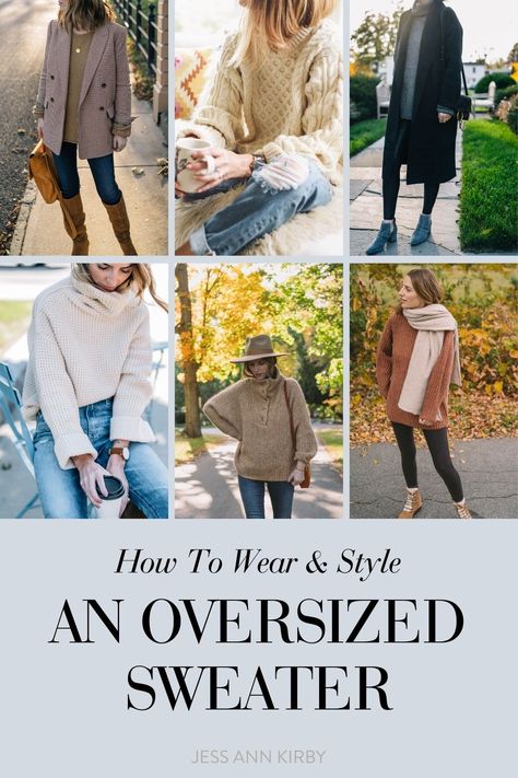 Oversized Cashmere Sweater Outfit, Oversized Beige Sweater Outfit, How To Wear Big Sweaters, Oversized Brown Sweater Outfit, How To Style Chunky Sweater, Styling An Oversized Sweater, Outfits With Oversized Sweaters, How To Wear Oversized Sweaters, Large Sweater Outfits