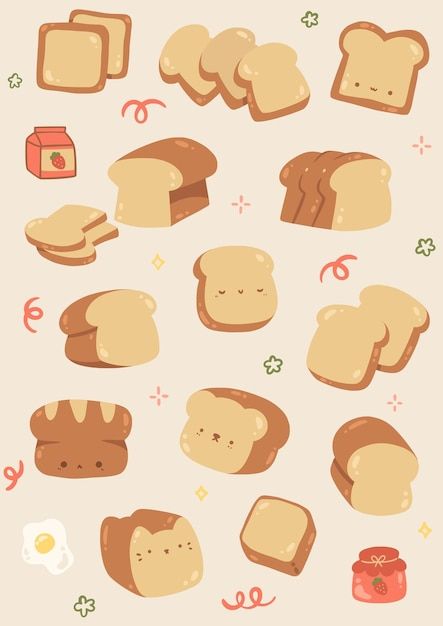 Bread Loaf Drawing, Cartoon Bread, Kawaii Bread, Bread Illustration Cute, Bread Cute, Bread Pfp, Cute Bread Drawings, Bread Drawing, Cute Bread