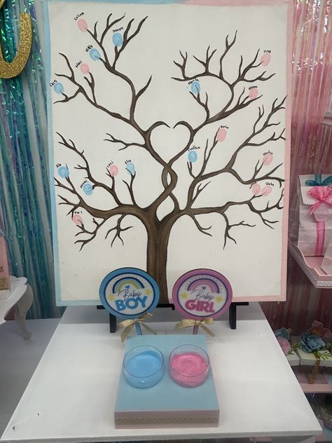 Simple Gender Reveal Decorations, Baby Shower Photo Booth Props, Simple Gender Reveal, Tree Painting Canvas, Idee Babyshower, Gender Reveal Themes, Baby Shower Photo Booth, Baby Shower Crafts, Unisex Baby Shower