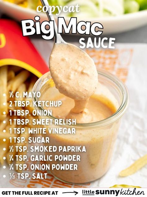 Big Mac Sauce Recipe Copycat, Copycat Big Mac Sauce, Copycat Big Mac, Homemade Big Mac Sauce, Mcdonalds Recipes, Mac Sauce Recipe, Big Mac Sauce Recipe, Homemade Big Mac, Big Mac Sauce