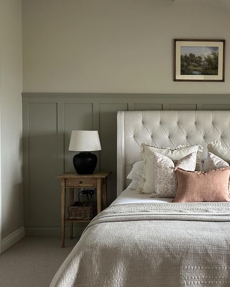 Farrow And Ball Hardwick White, Cornforth White Farrow And Ball, Mezzanine Bedroom Ideas, Hardwick White, Mezzanine Bedroom, Cornforth White, High Sleeper Bed, Colorful Headboard, Grey Sofa Bed