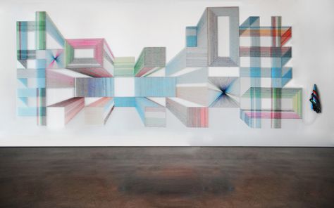 adrian esparza weaves and nails serape threads to the wall - designboom | architecture Texas Crafts, Perez Art Museum, Serape Blanket, Art Installation, Wedding Art, Design Graphique, String Art, Design Element, Art Blog