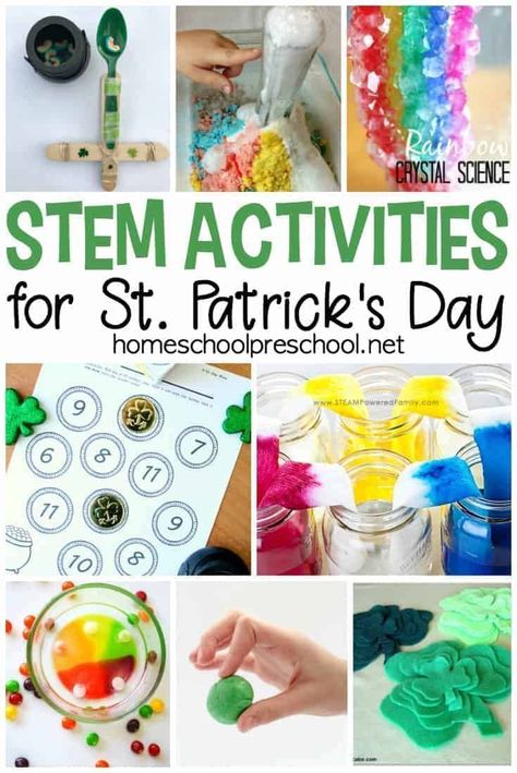 Discover 22 St Patrick's Day STEM activities that are perfect for preschoolers! Find Skittle science, walking rainbows, catapults and more.    #preschoolstem #skittlescience #stpatricksdaypreschool via @homeschlprek St Patricks Activities, March Lesson Plans, March Lessons, Stem Activities For Kids, Spring Break Kids, Preschool Stem, St Patricks Day Crafts For Kids, March Activities, St Patrick Day Activities