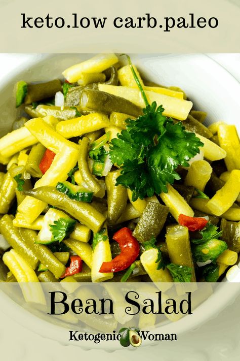 Low Carb Bean Salad - Ketogenic Woman Keto 3 Bean Salad Recipe, Keto Bean Salad, Low Carb Beans, Ketogenic Woman, Bean Salads, Keto Veggies, Keto Salads, Keto Soups, Keto Sides