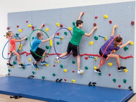 Indoor Wall Climbing, Kids Rock Climbing, Playgrounds Architecture, Indoor Climbing Wall, Indoor Playroom, Kindergarten Interior, Climbing Equipment, Wall Climbing, Basement Playroom