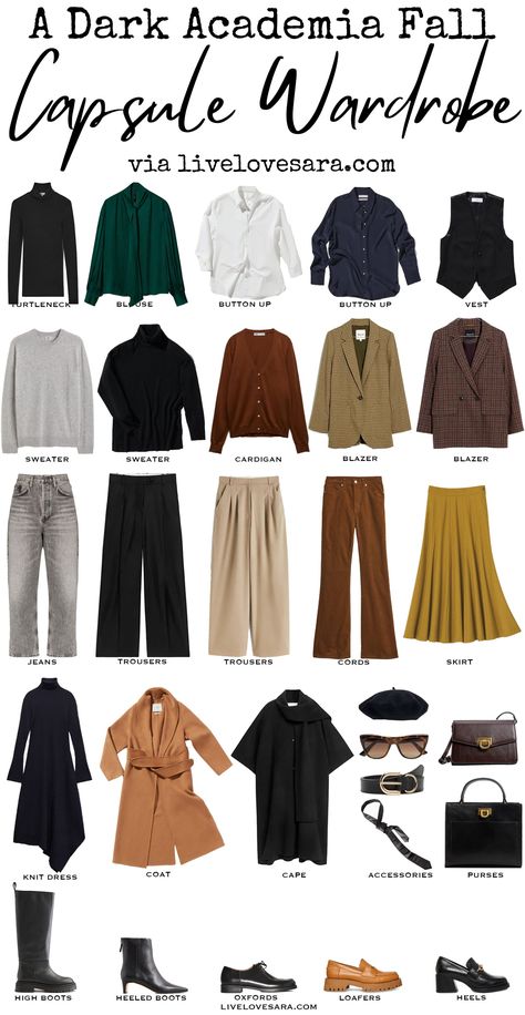 Dark Academia Capsule Wardrobe, Dark Academia Outfit Women, Dark Academia Wardrobe, Academia Aesthetic Fashion, Academia Aesthetic Outfit, Dark Academia Outfits, Dark Academia Outfit, Dark Academia Style, Dark Academy