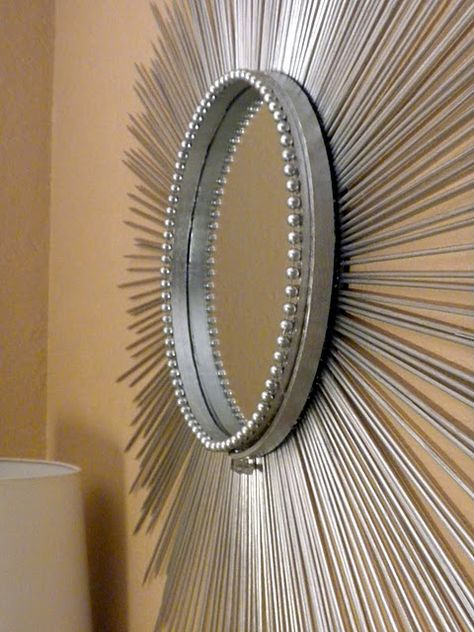 Sunburst mirror. Thing about these is that everyone in my family had them in some form...we threw them all away and now they're back! Mirrors Diy, Starburst Mirror, Diy Monogram, Mirror Ideas, Sunburst Mirror, Diy Mirror, Round Mirror, Dollar Tree Crafts, Crafty Diy